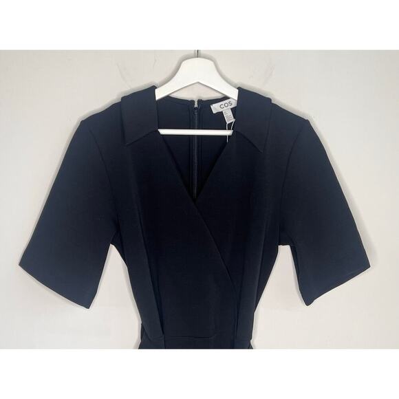 COS Short Sleeve V-Neck Belted Wrap-Effect Playsuit Black Women's Size S NWT - Picture 4 of 10